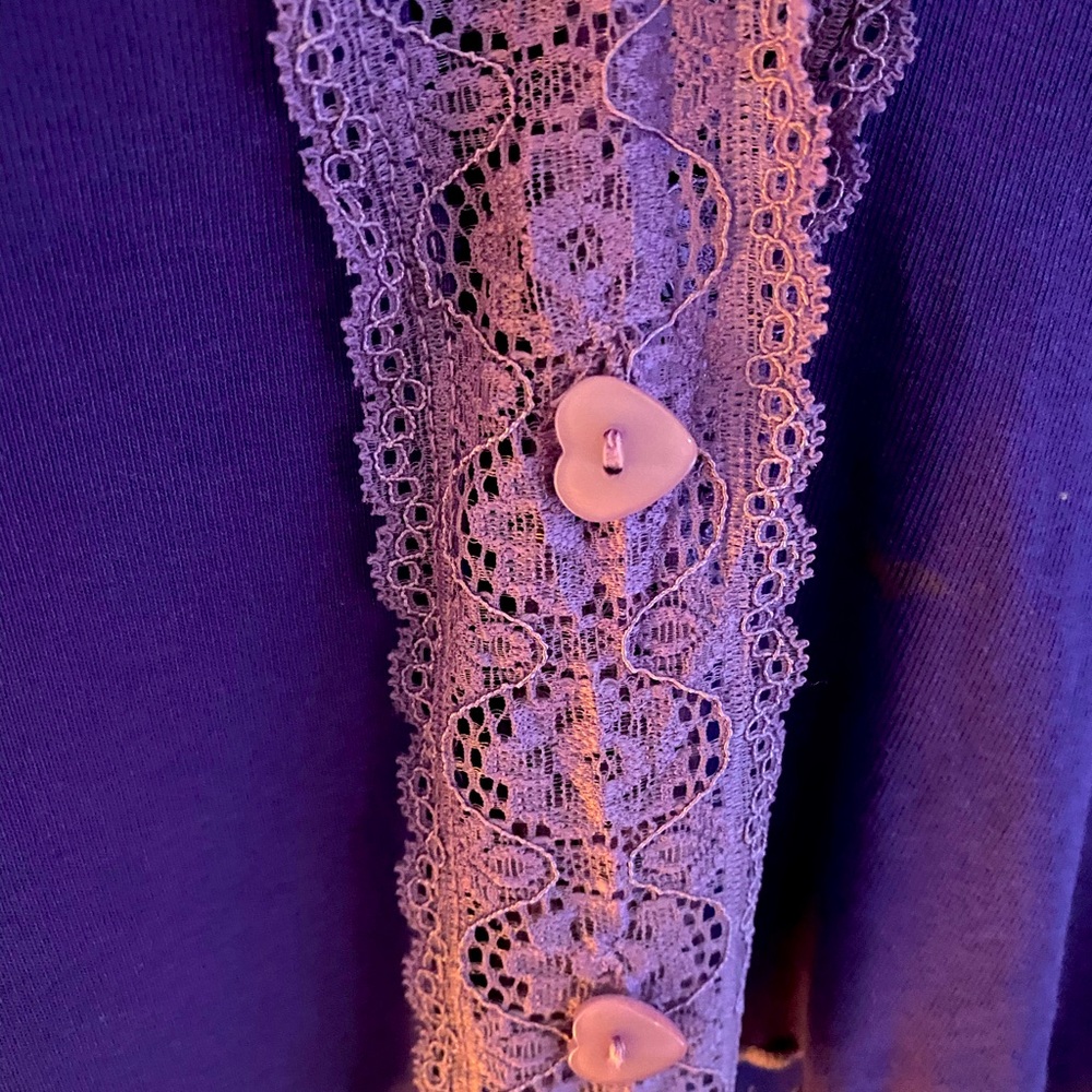 Purple button up top with heart buttons